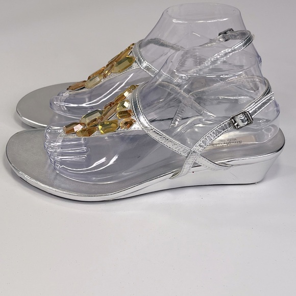 SIMPLY VERA/VERA WANG Serena Silver Metallic Jeweled Wedge Sandals-9 - Picture 3 of 6